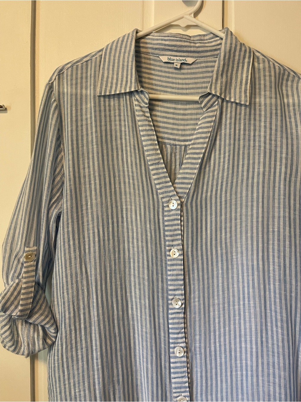 blue island Blue and White Striped Button Shirt - Picture 2 of 9